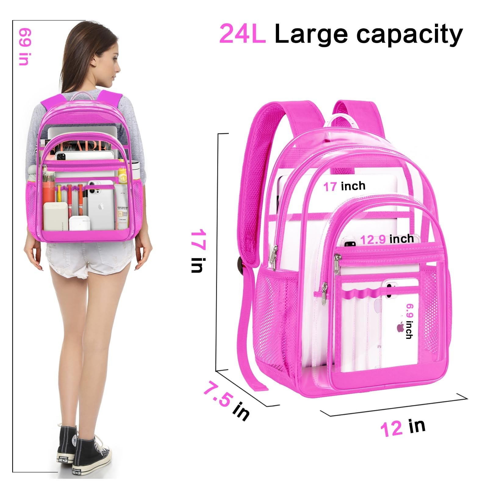 Clear Backpack for School – 17 inch Heavy Duty Transparent Bookbag for Boys a…