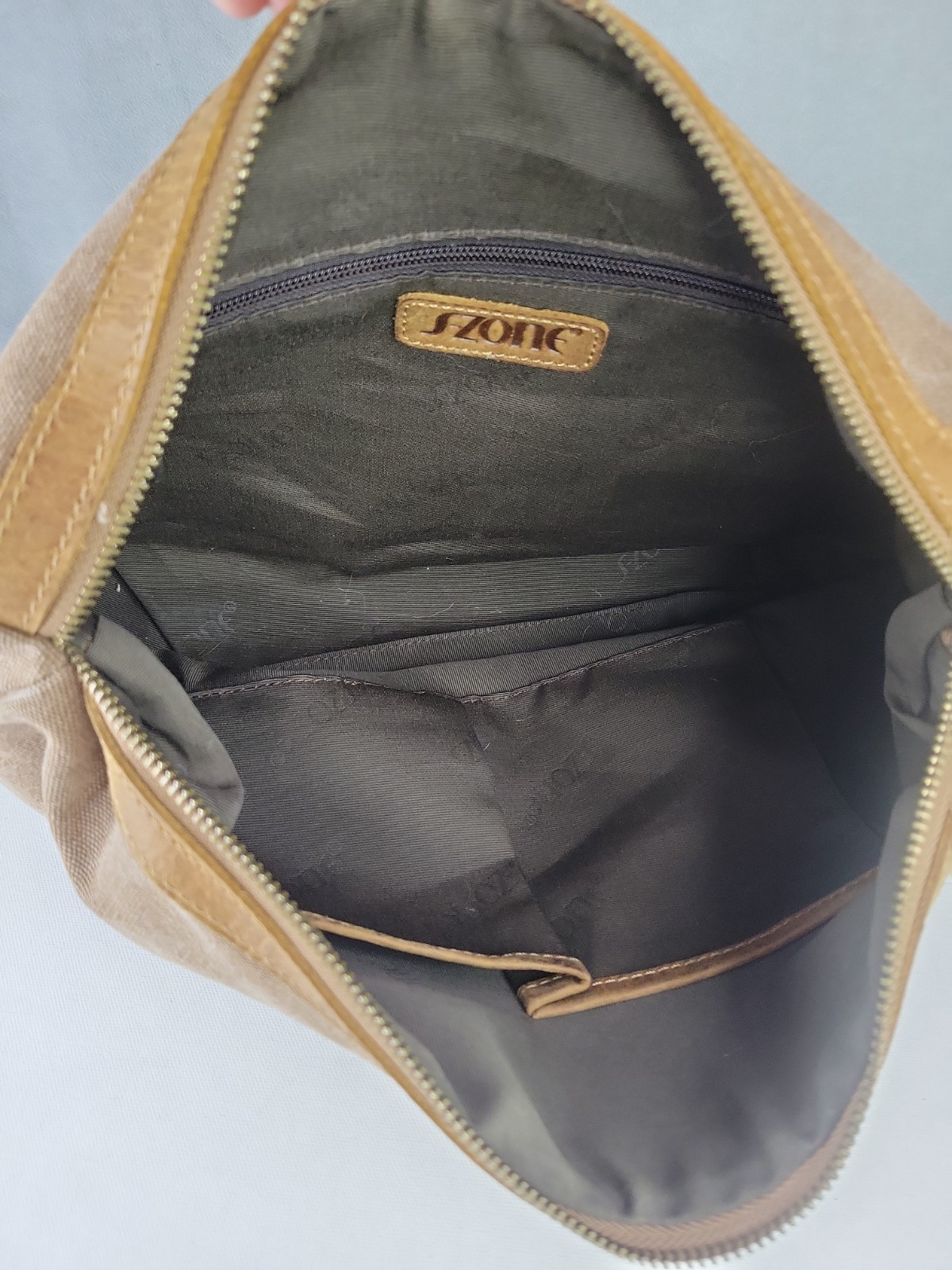 S-ZONE Canvas Leather Dopp Kit Toiletry Travel Shaving Bag Brown