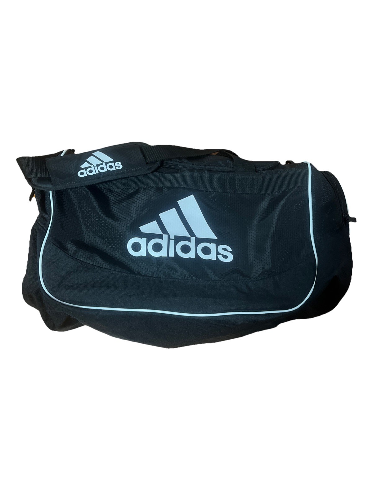 Adidas Black With White Print Duffel Bag Multiple Pocket Medium Gym Travel