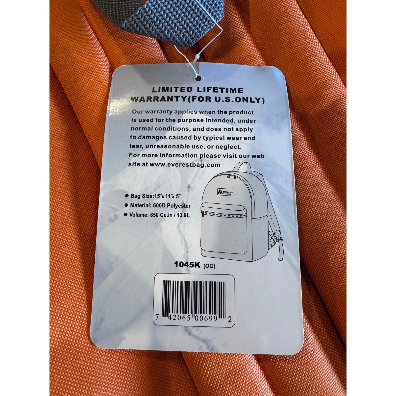 Everest Basic Backpack, Orange, One Size High Visibility