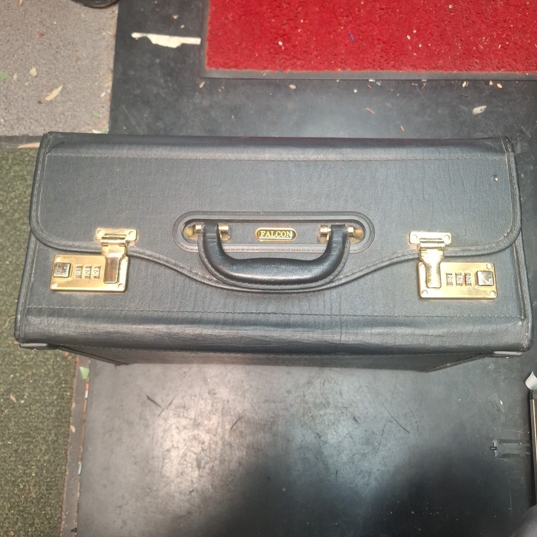 Leather Case Hand Carry Business Briefcase Bag Lock Black Falcon Locks Working