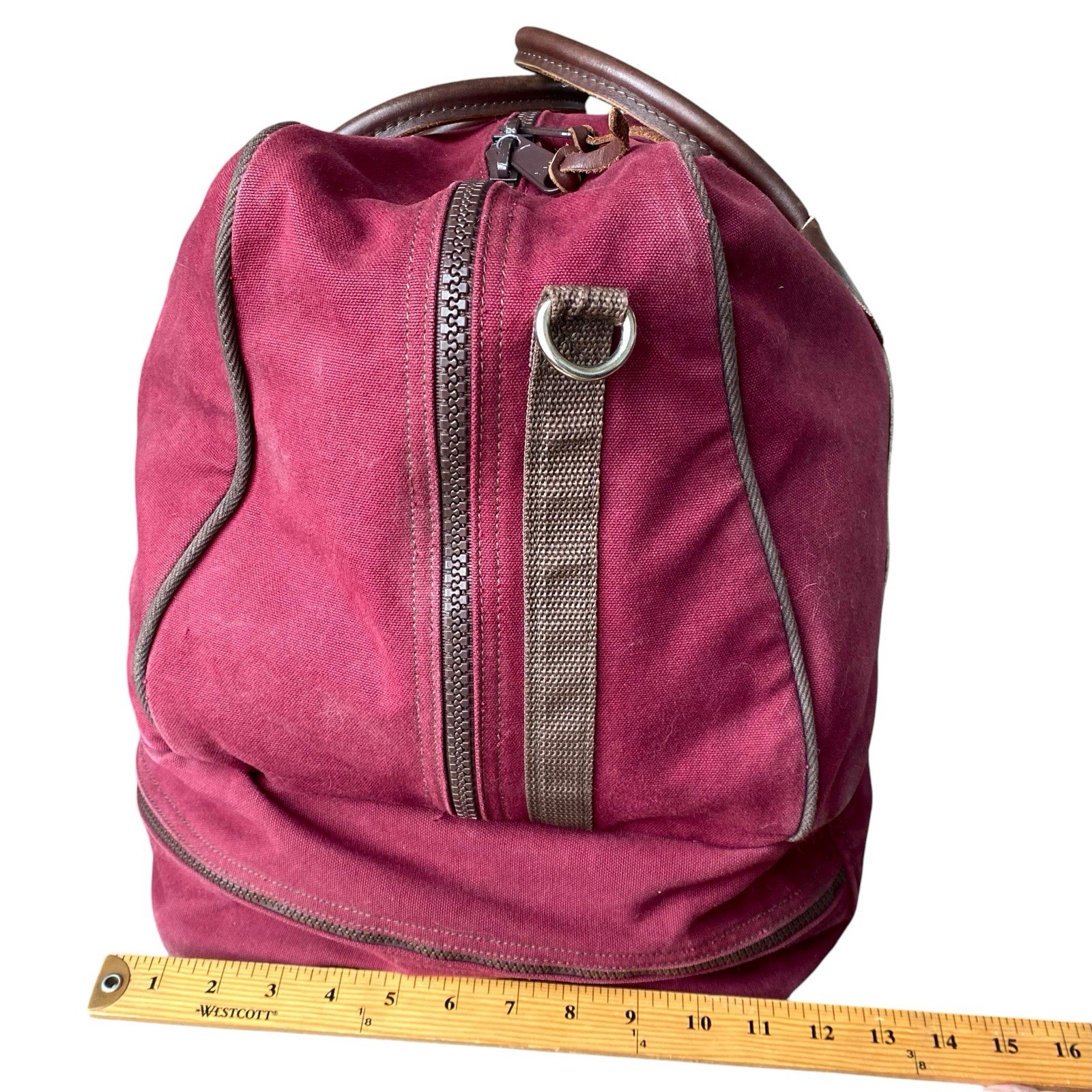 Duluth Pack Boot Duffle Canvas Leather Bag Burgundy Red Weekender Carry On