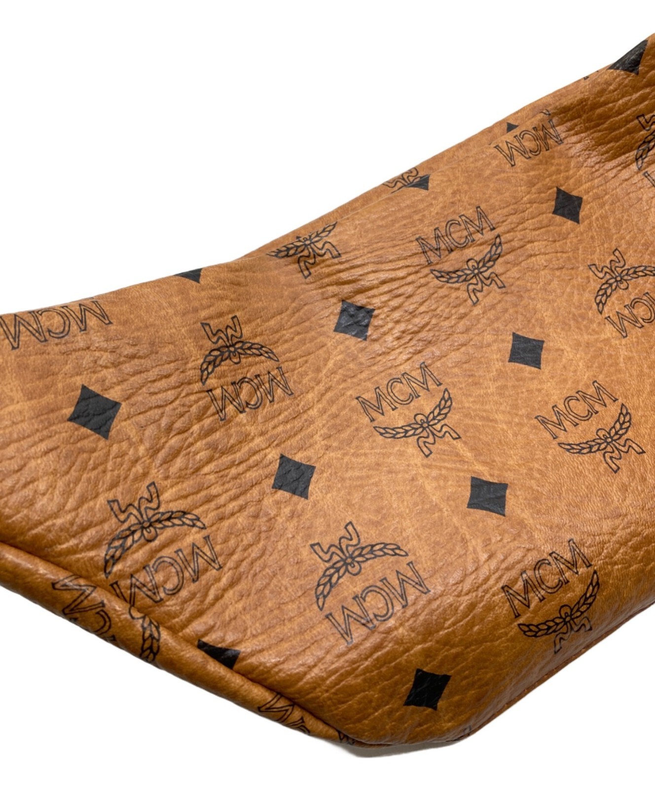 MCM Visetos Auth Belt Waist Pouch Crossbody Sling Bag Cognac Brown Zip Monogram