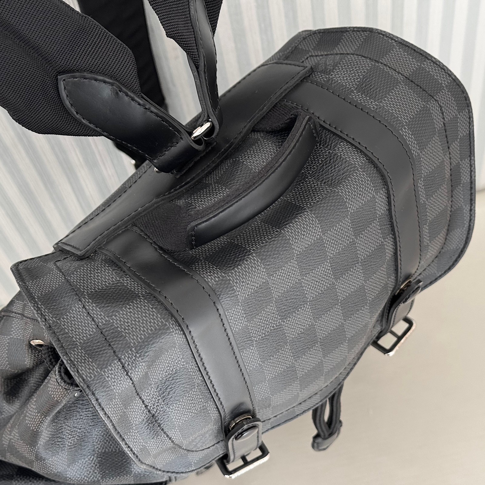 LOUIS VUITTON Christopher MM N41379 Damier Graphite Backpack Black Leather Men’s