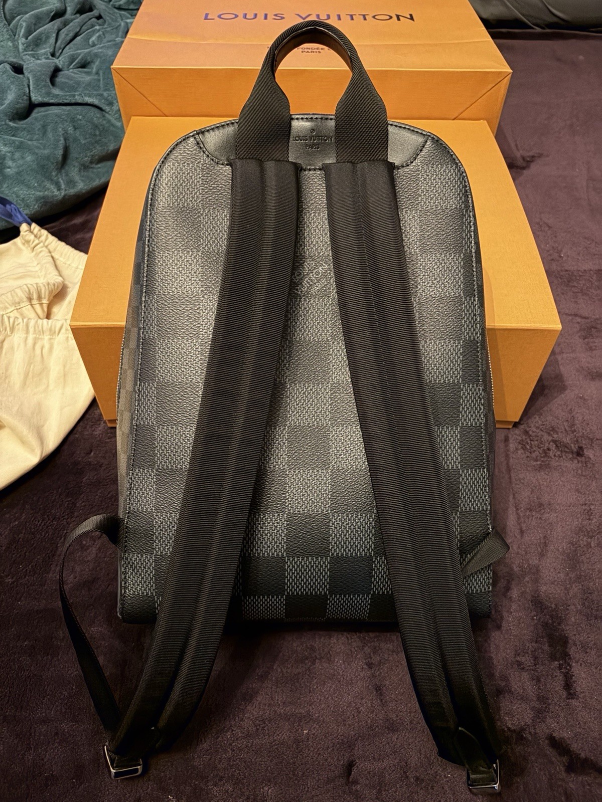 Louis Vuitton Damier Graphite Checkered Backpack Black Gray Zip Top Handle