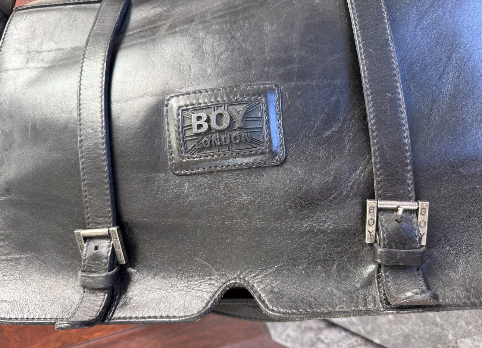 BOY London *RARE* Black Leather Briefcase Shoulder Bag Vtg 80s MELROSE messenger