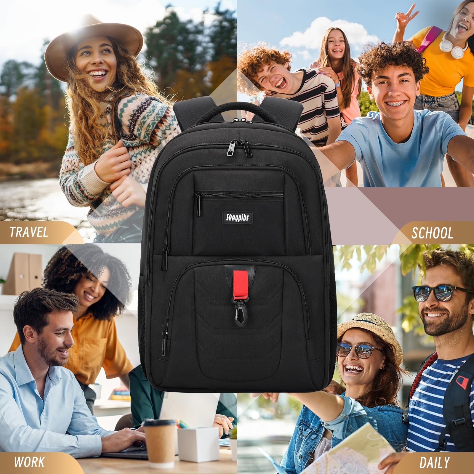 Black Backpack for Men & Women, 15.6″ Laptop Bag, Water-Resistant, School & Trav