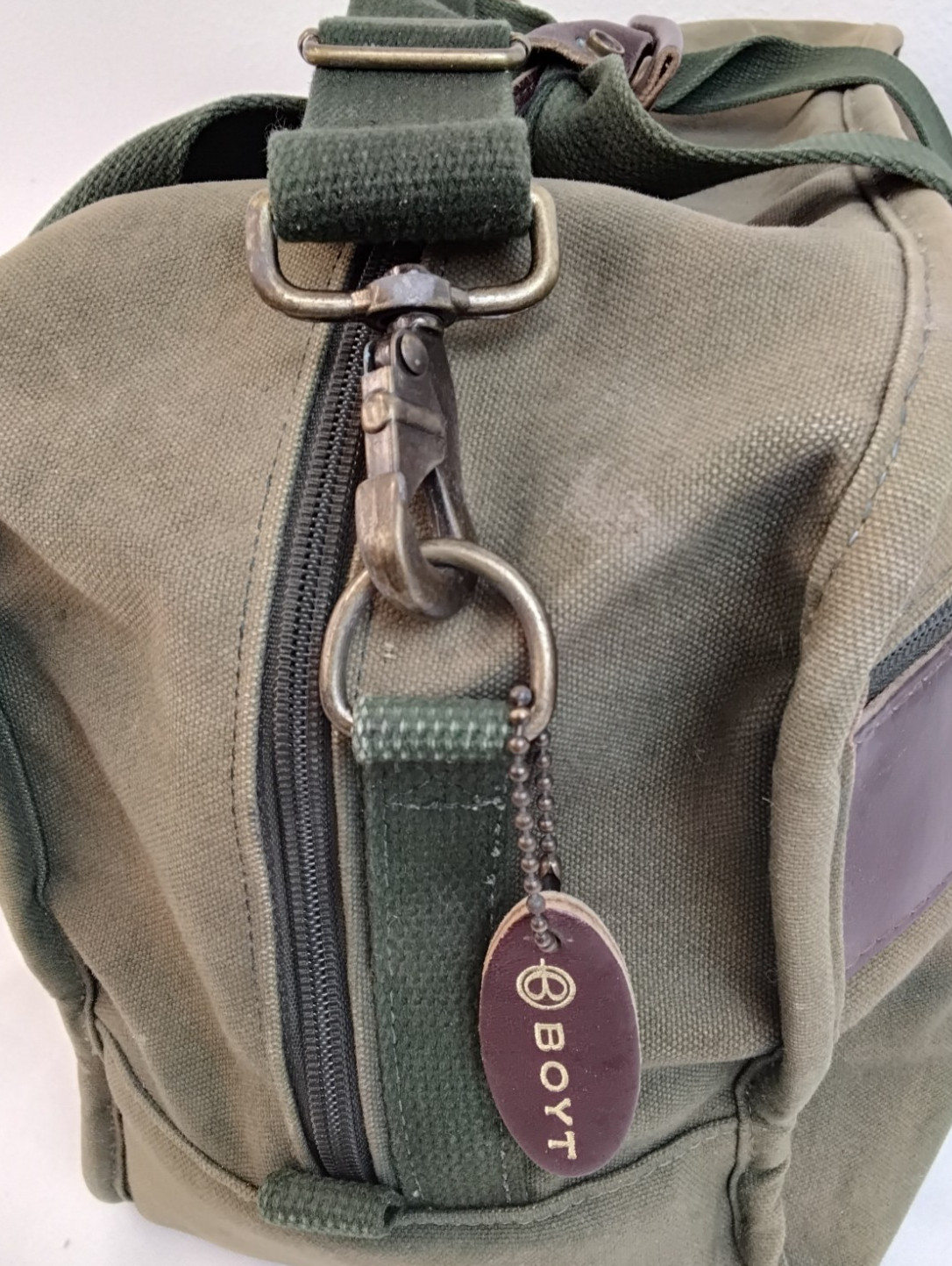 Boyt Duffle Bag Leather & Green Canvas Ducks Unlimited Added #Z4984