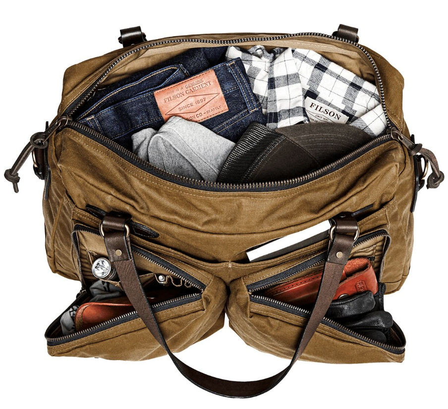 Filson Tin Cloth 48-Hour Briefcase Leather Dark Tan Waxed Cotton Canvas New