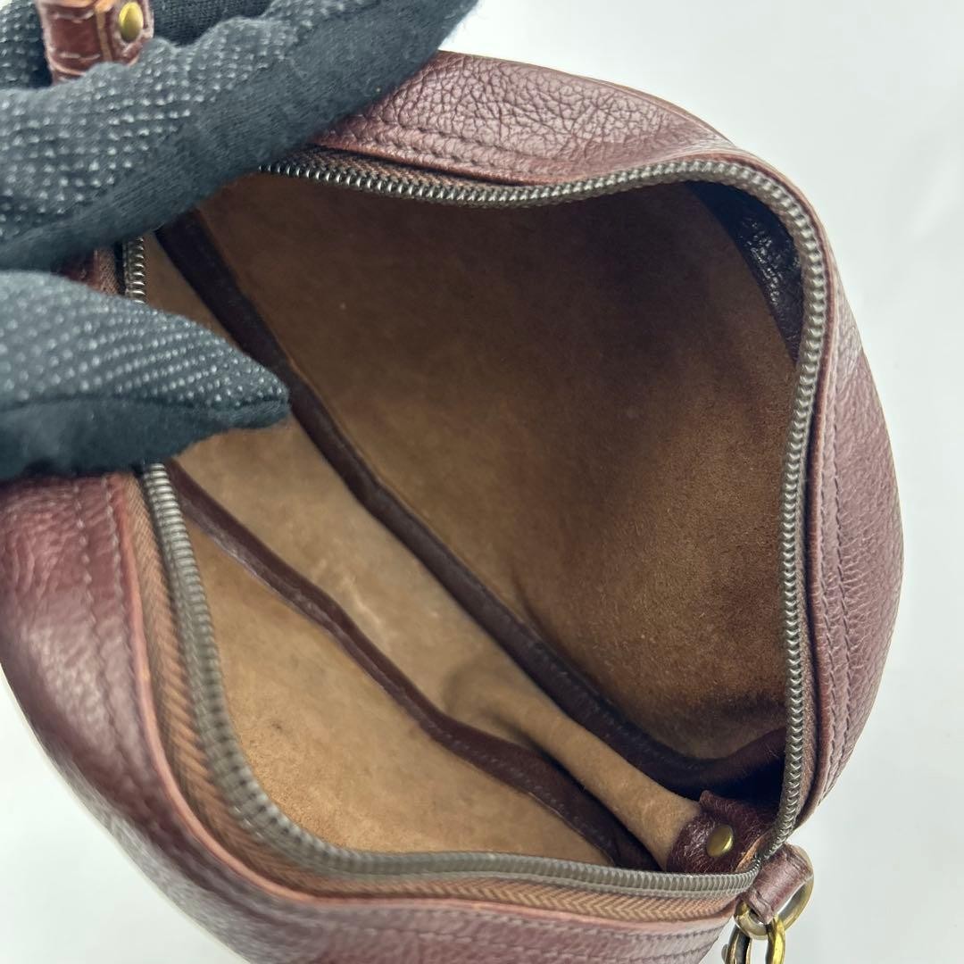 IL BISONTE Oval Leather Shoulder Bag Logo Embossed Brown