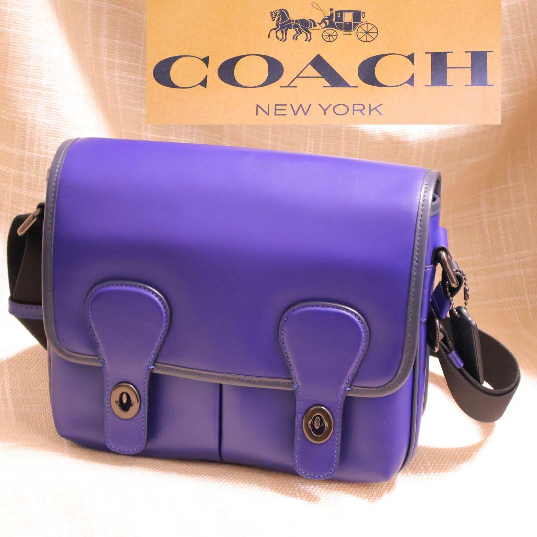 COACH Heritage Map Indigo Midnight Turn Lock 22.5×25.5x6cm Strap 70-128cm Used