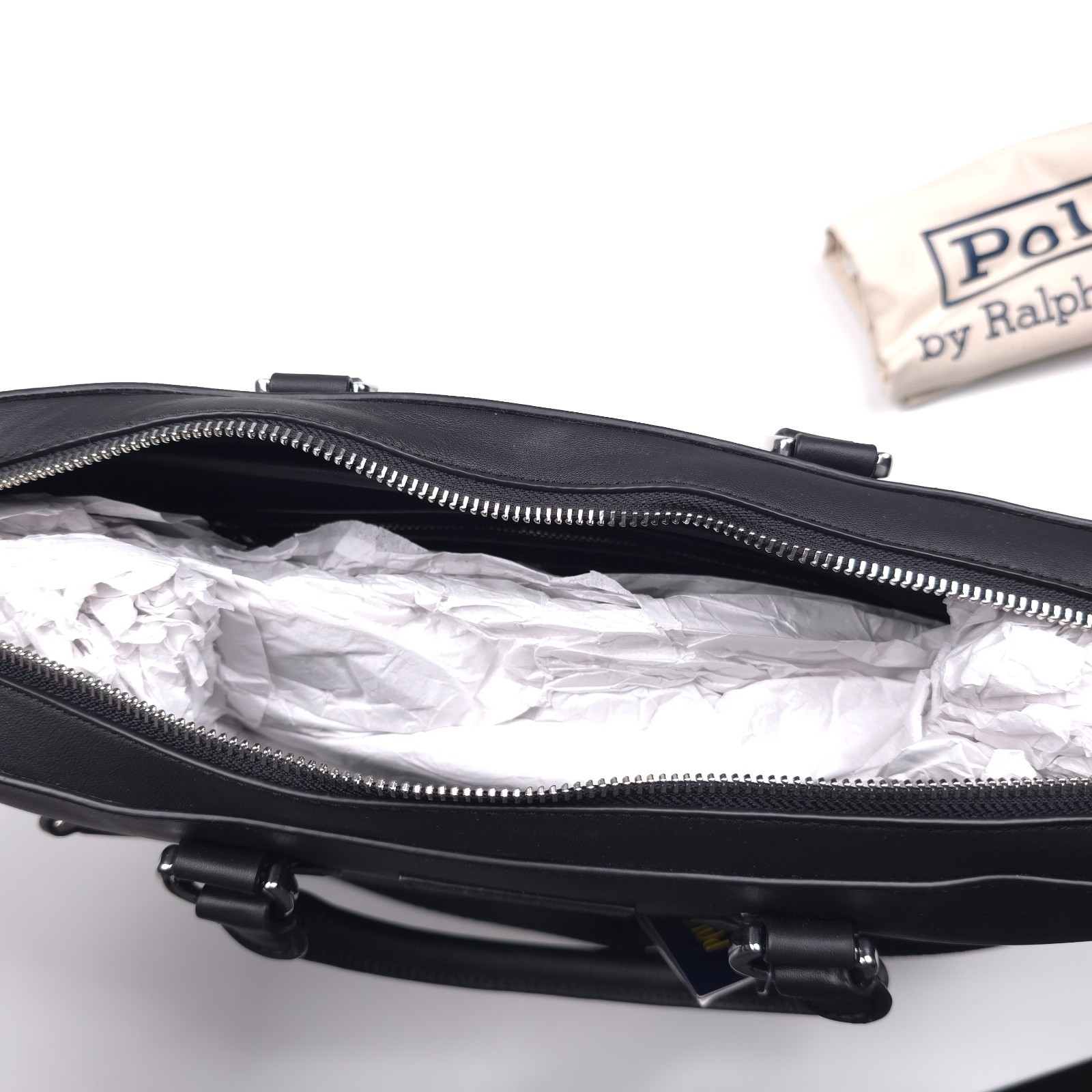 Polo Ralph Lauren Smooth Leather Black Commuter Bag Mens Authentic