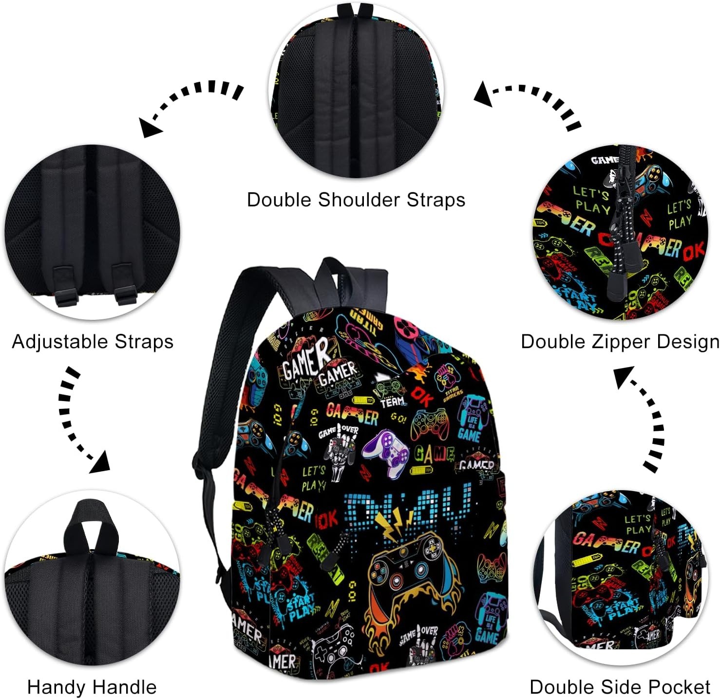 Gamer School Backpack for Boys Cute Game Backpack for School Kids Gaming Prin…