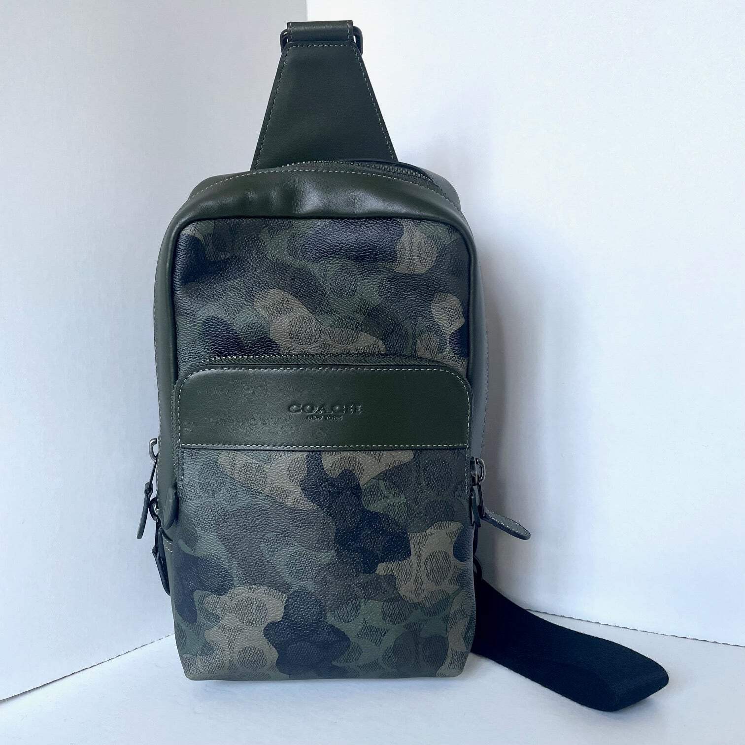 Coach Gotham Pack Sling CAF37 Camo Green Signature Leather Crossbody