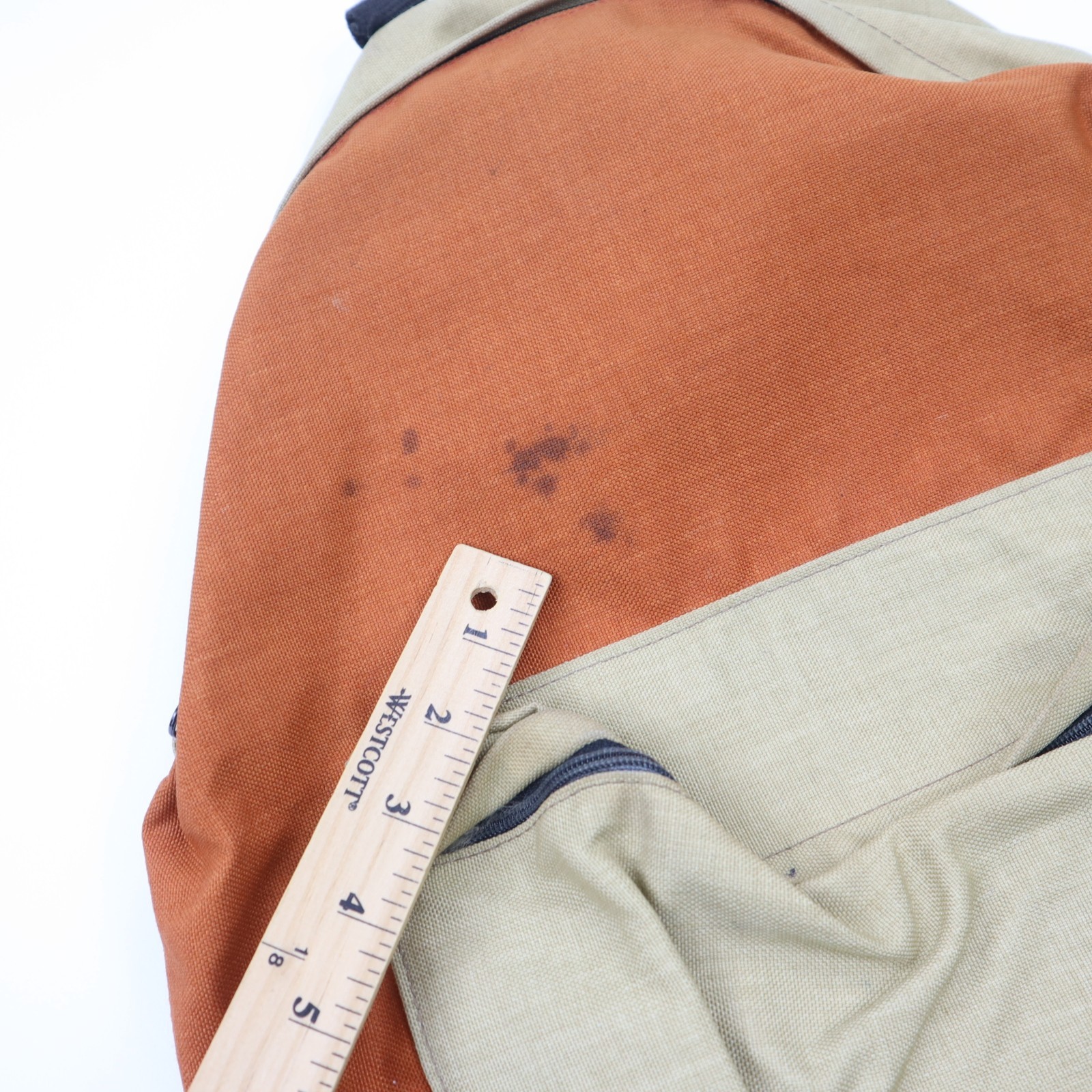 East-Pak Backpack Orange Beige Two Tone Made in USA Canvas Vtg 80s 90s Model 625