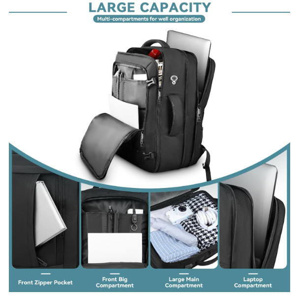 Travel Backpack, 50L Expandable Extra Large Laptop Backpack, Carry On Backpack