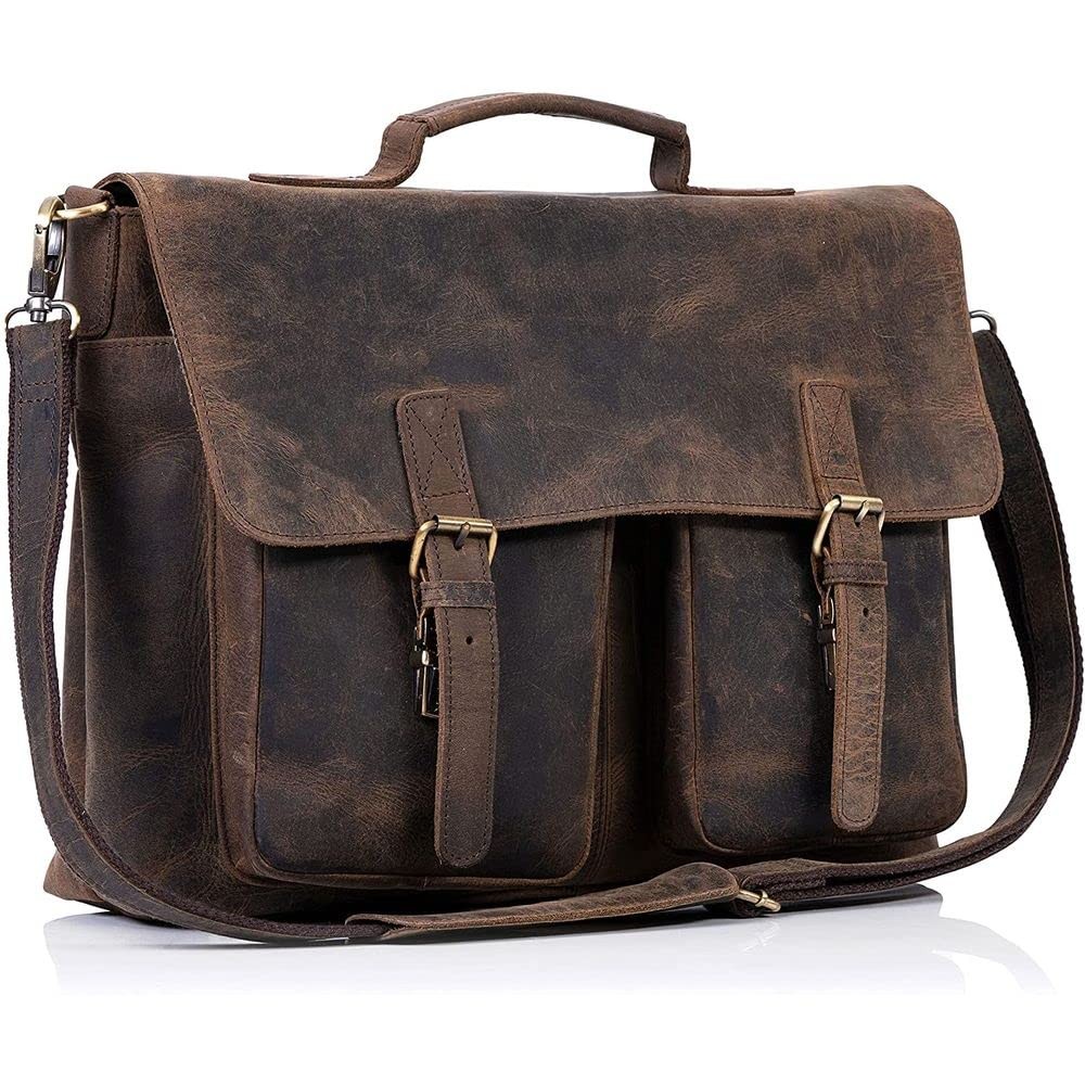 16 Inch Leather briefcase Laptop Messenger Bags for Men and Women Best Office…