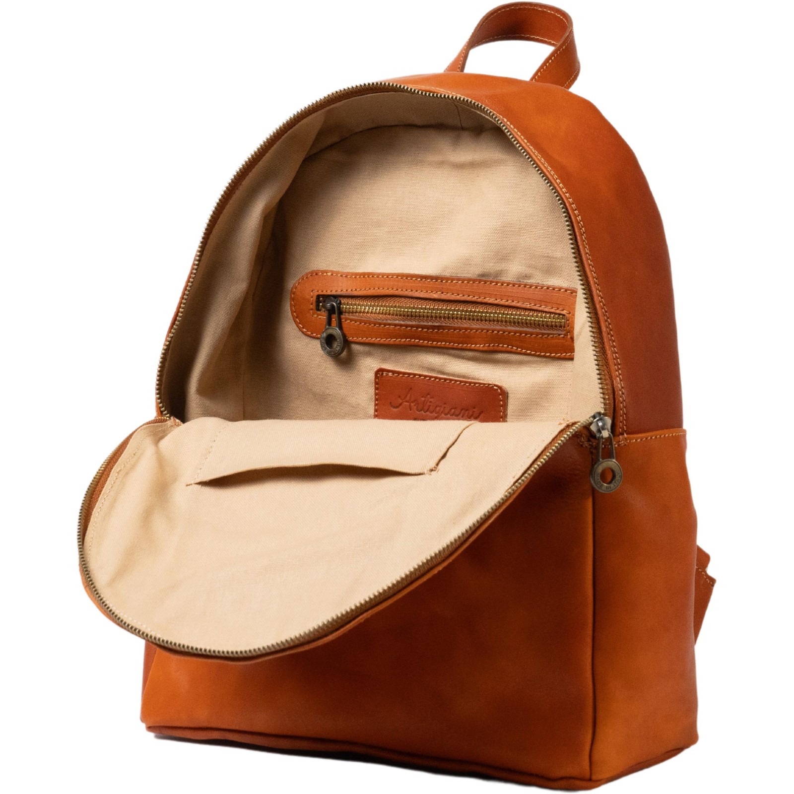 Men’s backpack in natural-colored vegetable-tanned leather