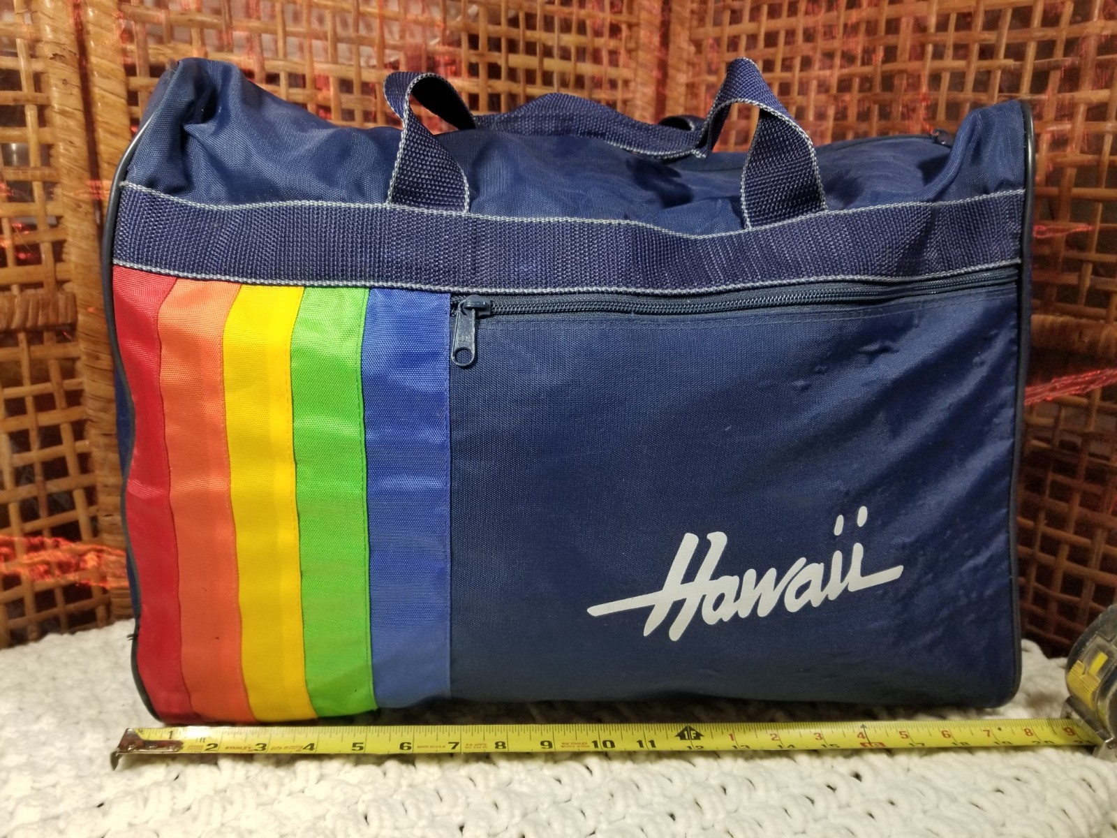 Large 80s Hawaii Rainbow Nylon Duffle bag Removable Shoulder Strap 20x14x10