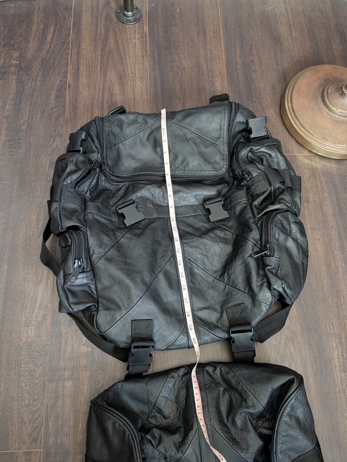 VINTAGE 2-piece Leather Biker Backpack Straps Lace-up Large