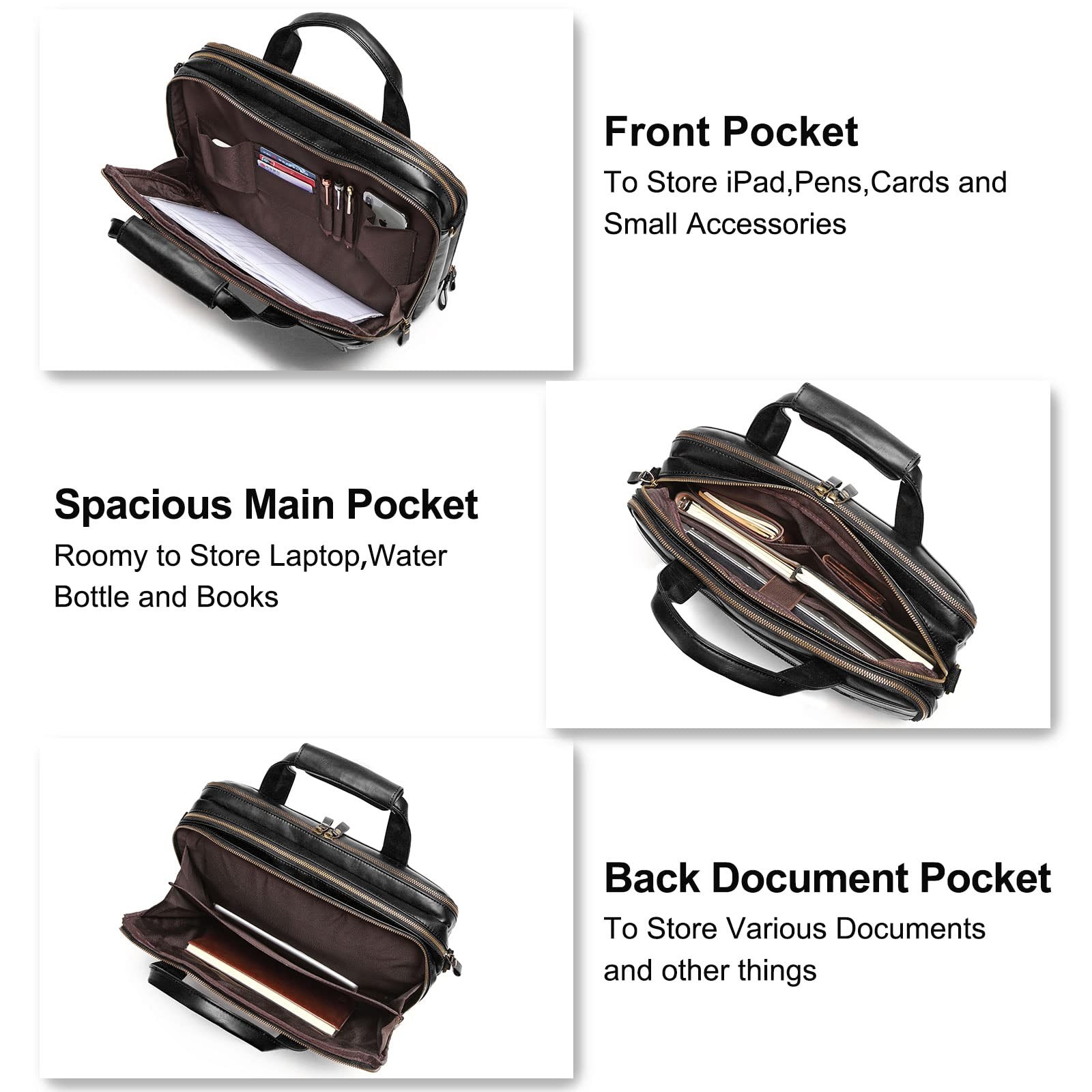 Leather Briefcases for Men 15.6 Inch Laptop Messenger Bag with Triple Compart…
