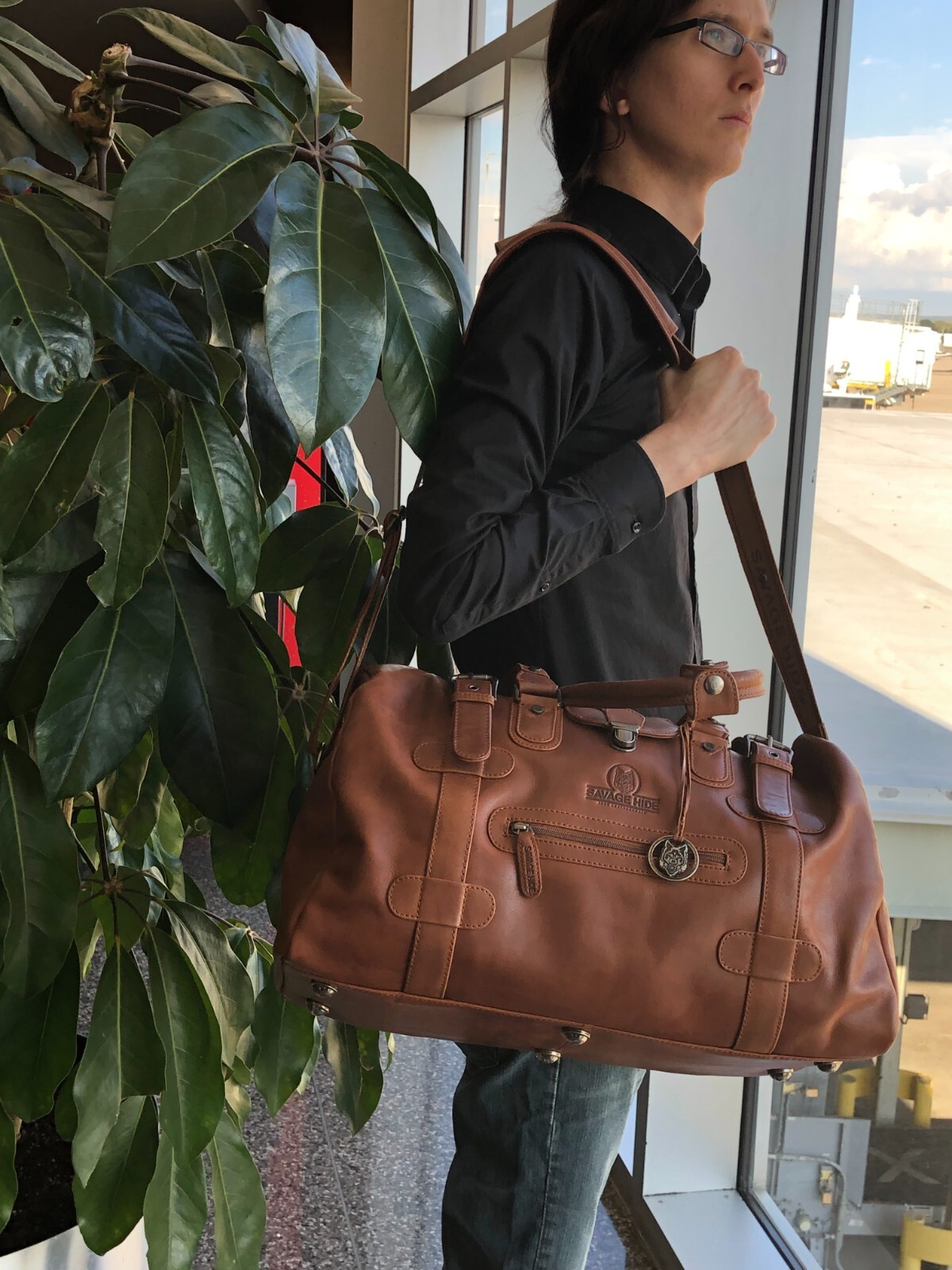 full grain leather duffle bag new cognac color
