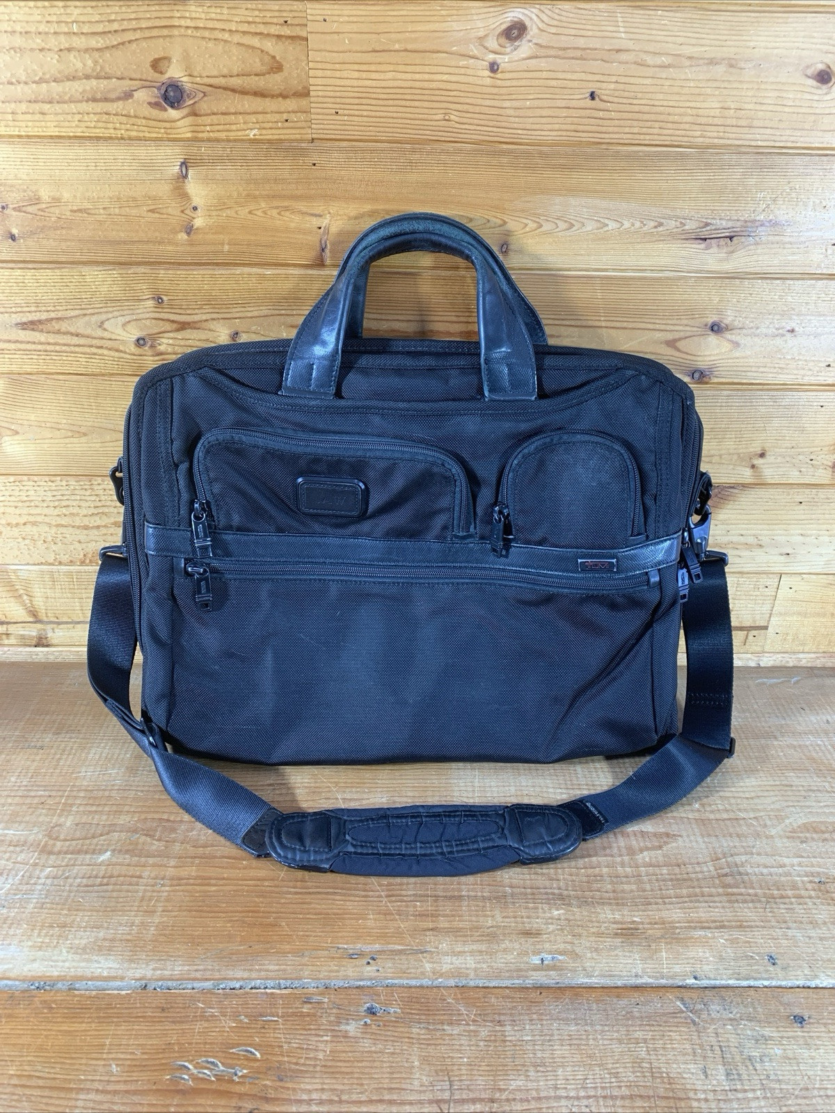 TUMI Alpha II Black Nylon Compact Large Screen Laptop Briefcase Bag 26114D2