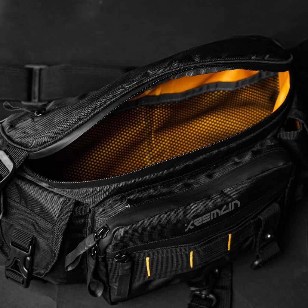 Kremlin Kojima Black Waist Sling Chest Bag Futuristic Fullzip Crossbody