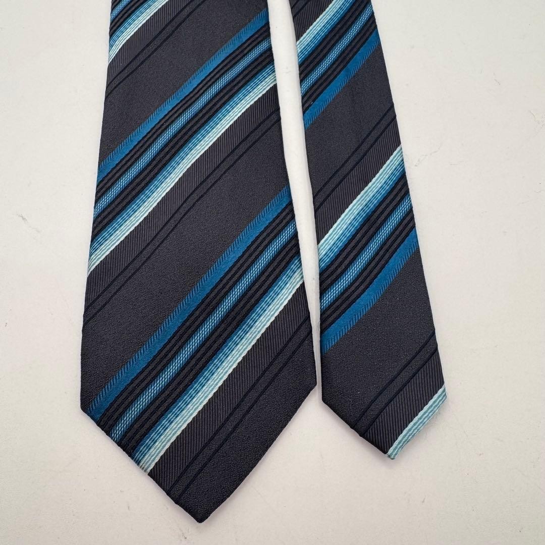 DKNY Donna Karan NY Regimental Tie Charcoal Blue Silk Made in Japan
