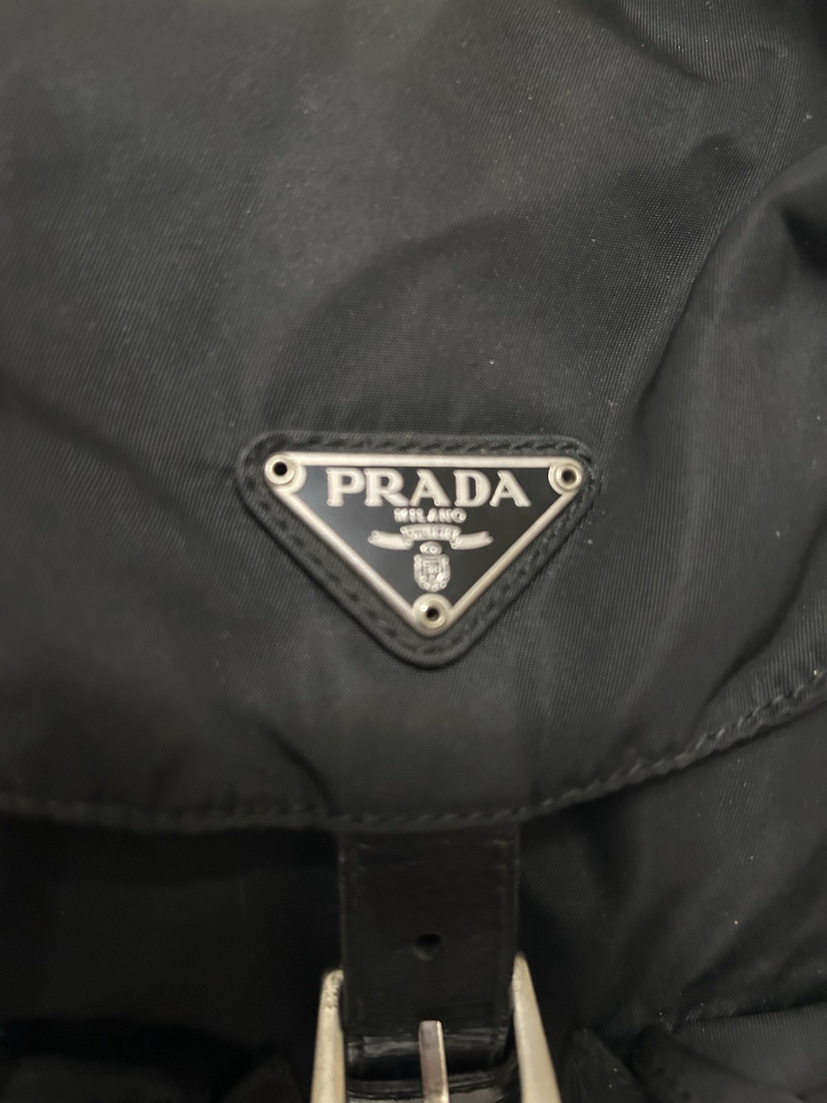 PRADA Milano Black Drawstring Backpack w/ Buckle, Adjustable Strap, Italy