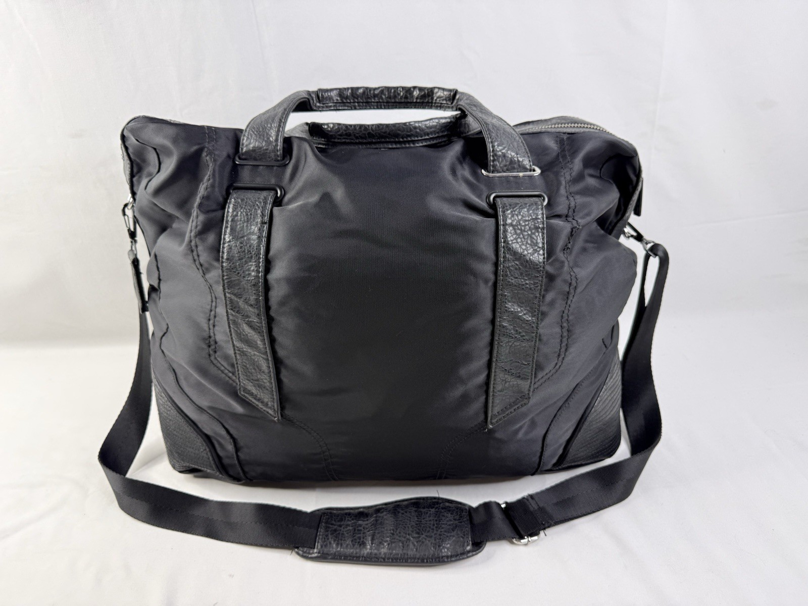 Retro Y2K DIESEL Tote Bag Large Capacity Boston Nylon Leather Black Vintage