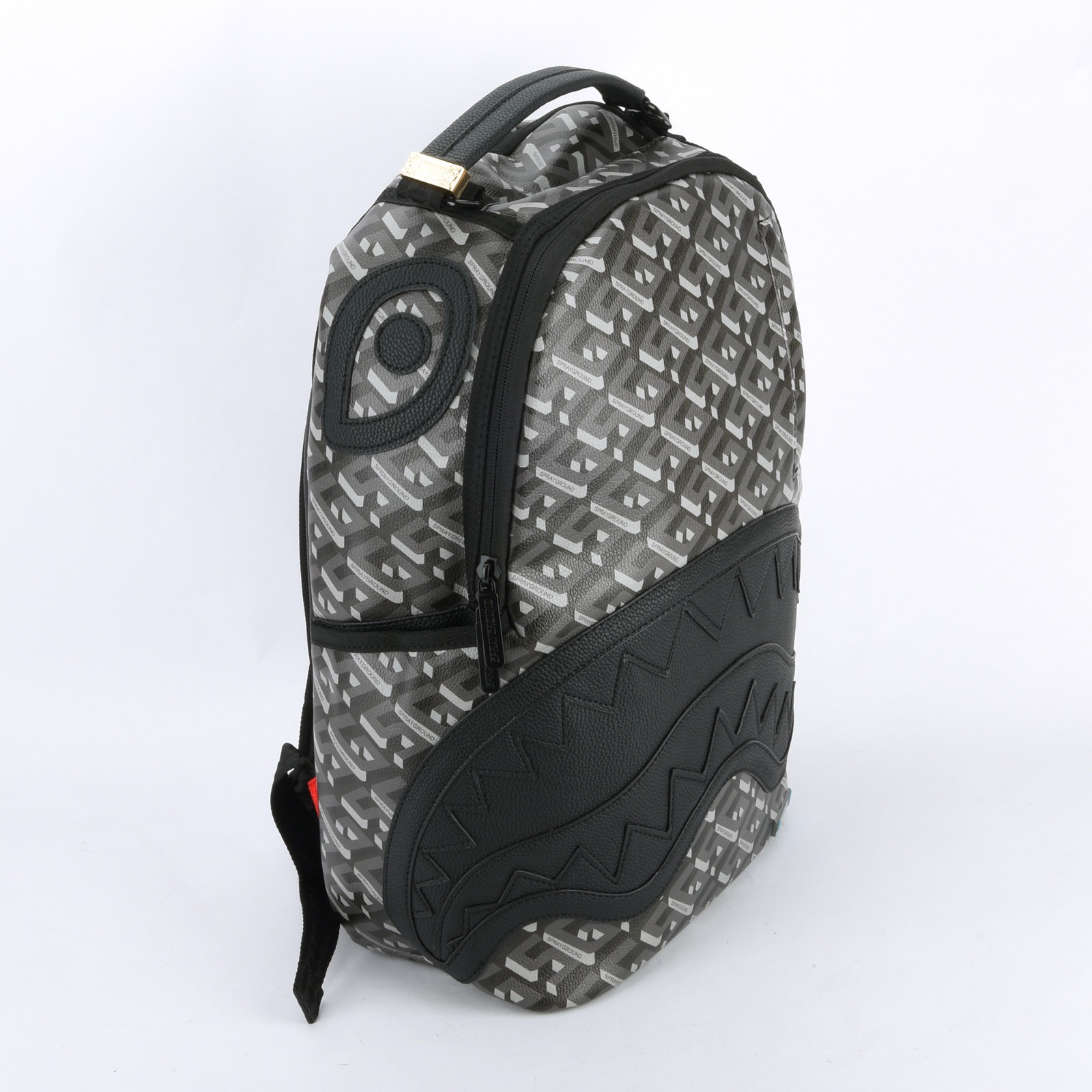 Sprayground 3DSG Thunderclap Shark Leather Bag Backpack Unisex Black Gray Plaid