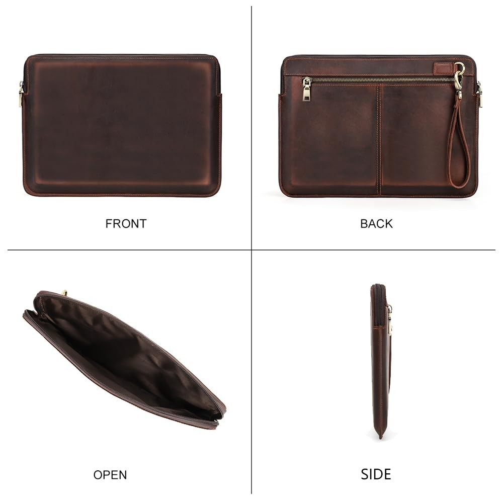 CONTACTS Crazy Horse Cowhide Leather 14.2″ Laptop Case Slim 14″ x 10″ Briefca…