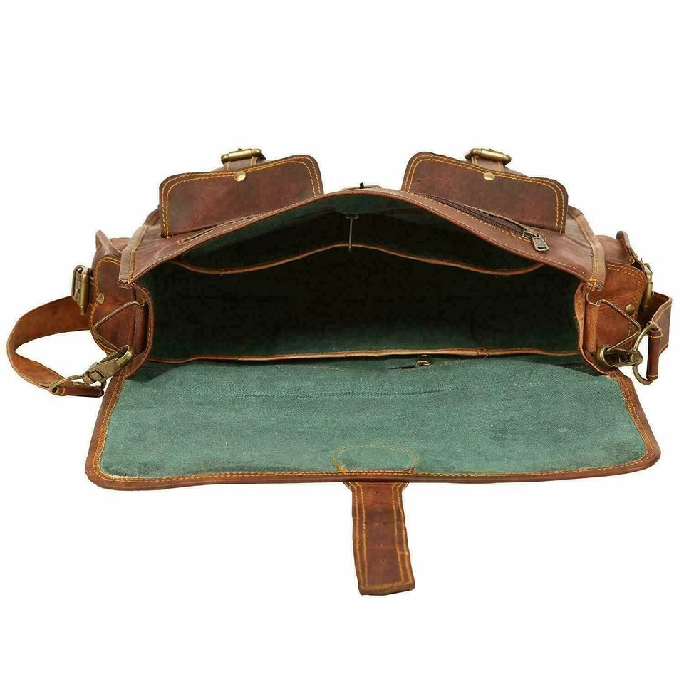 Genuine Goat Leather Messenger Bag Laptop Briefcase Handmade