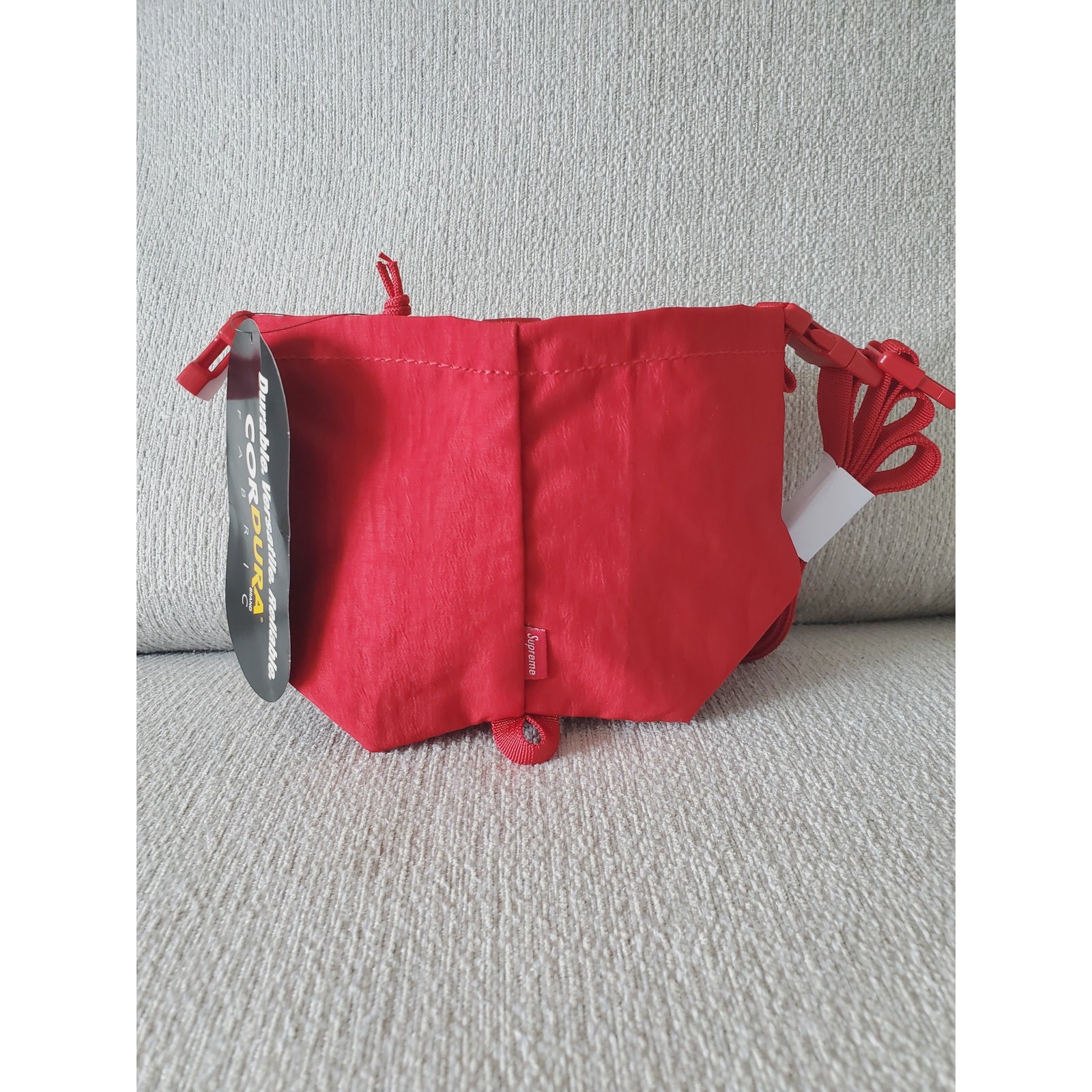 Supreme Red Logo Cordura Neck Pouch Bucket Bag 7×7.5in