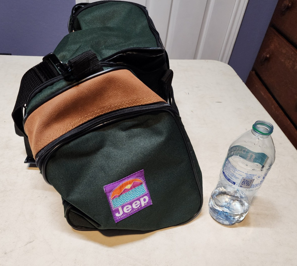Jeep Duffle Bag Vintage 90s Patch Logo Travel Equipment Green And Tan