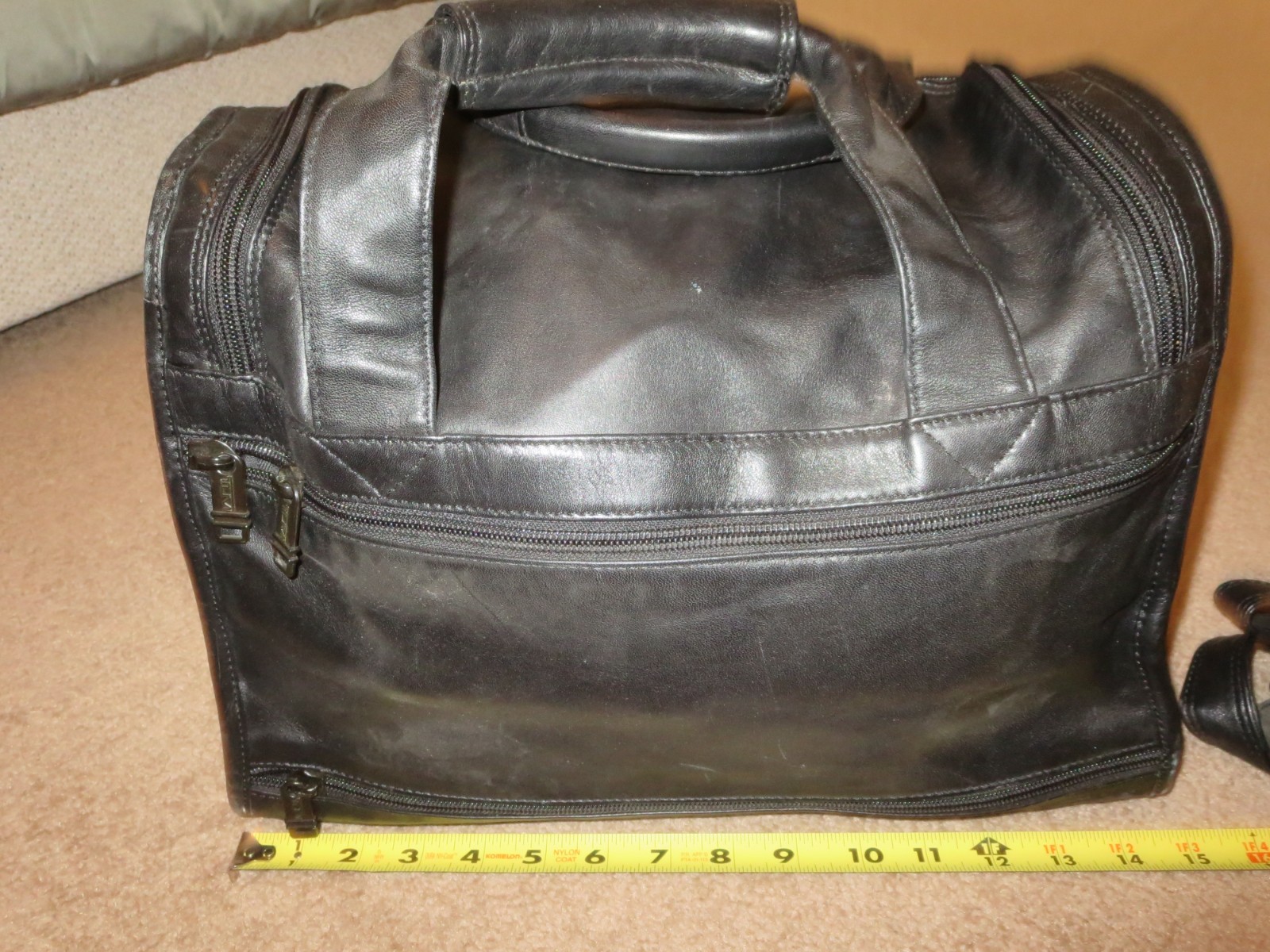 W@W TUMI Black Full Leather Weekender Duffel Carry-On Travel Bag, 961D3 15″