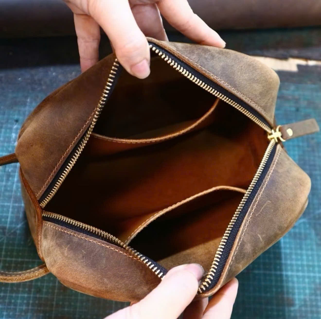 Personalized Leather Toiletry Bag Dopp Kit Travel Shaving Bag Genuine Leather