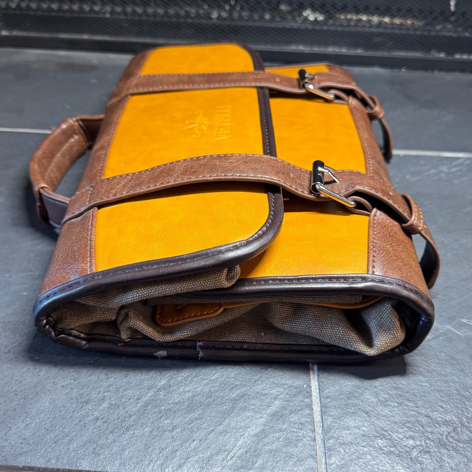 Vetelli Mens Hanging Toiletry Bag Vegan Leather Dopp Kit Travel Organizer Brown
