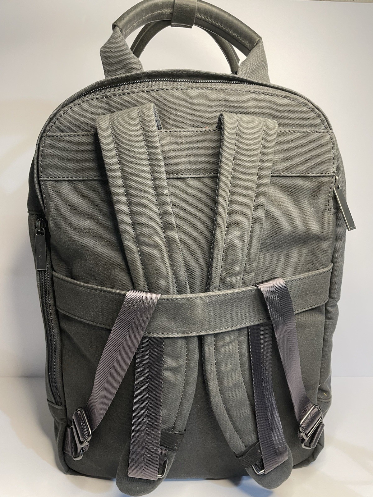 Day Owl DayPack Mini Waxed Canvas Backpack Padded Leather Handles Gray