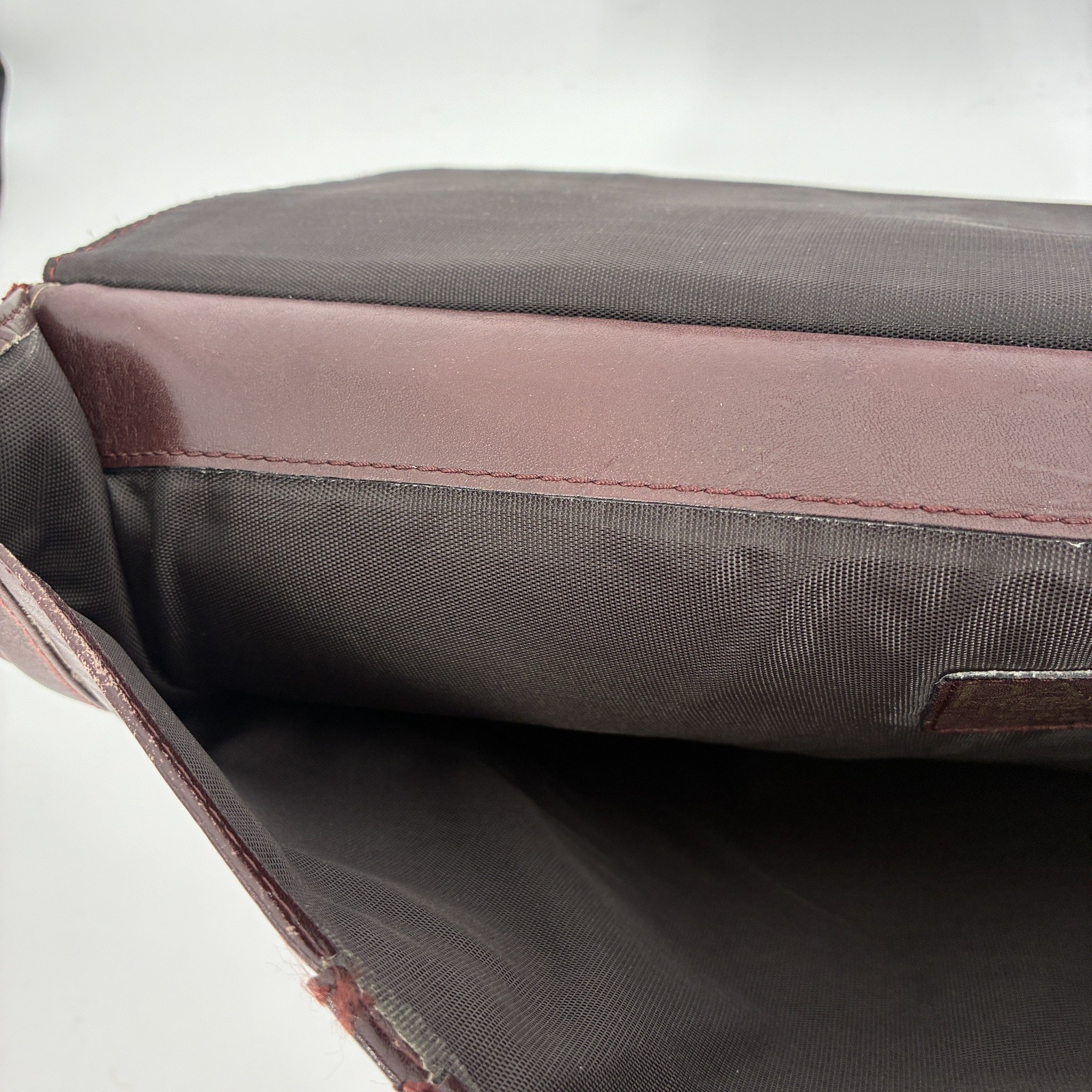 Vintage Dansk Leather Briefcase Brown Burgundy Oxblood Red Handle Gold Buckles