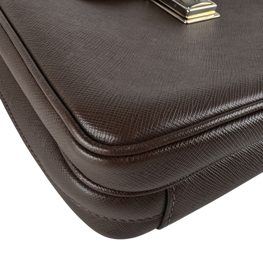 Auth PRADA Shoulder Bag Brown Leather/Silvertone – z10539