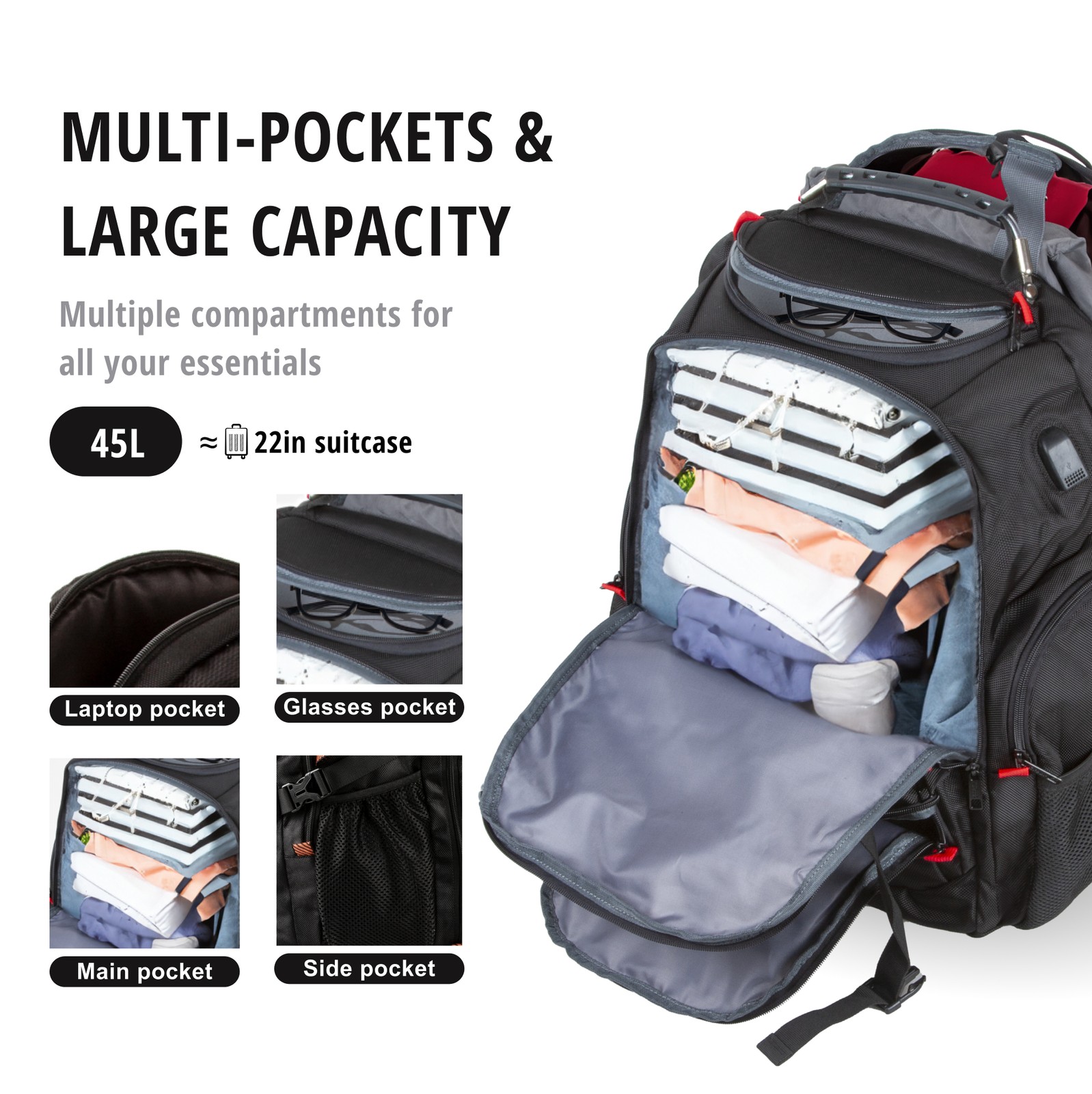 45L TSA Friendly Durable Travel Backpack Anti-Theft 17″ Laptop Bag