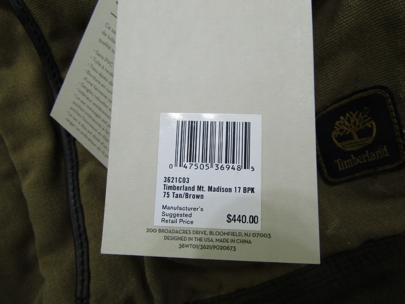 Timberland Mt. Madison 17 Backpack Tan Brown Two Strap Laptop Travel Tags Read