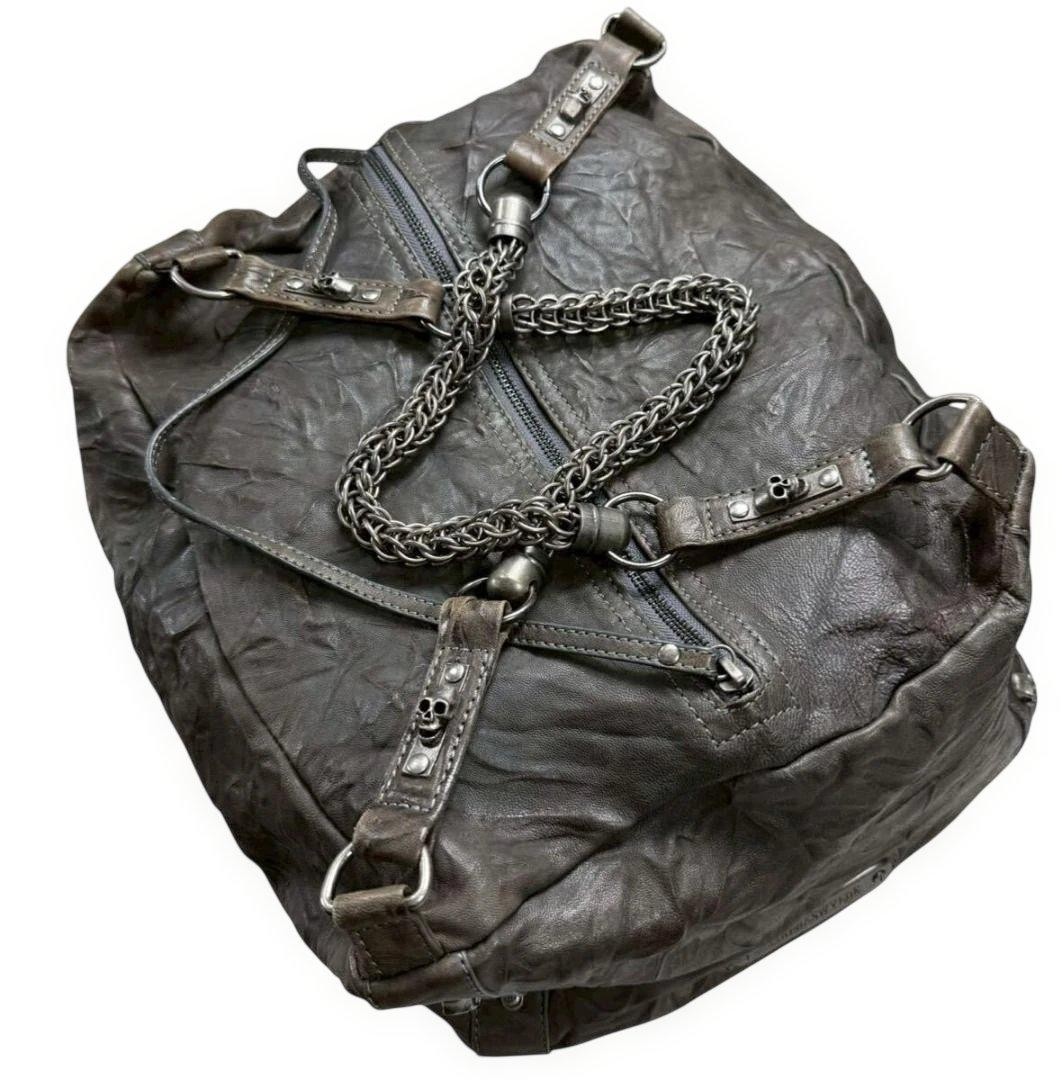 THOMAS WYLDE Skull Leather Bag Gray 36x22x32cm