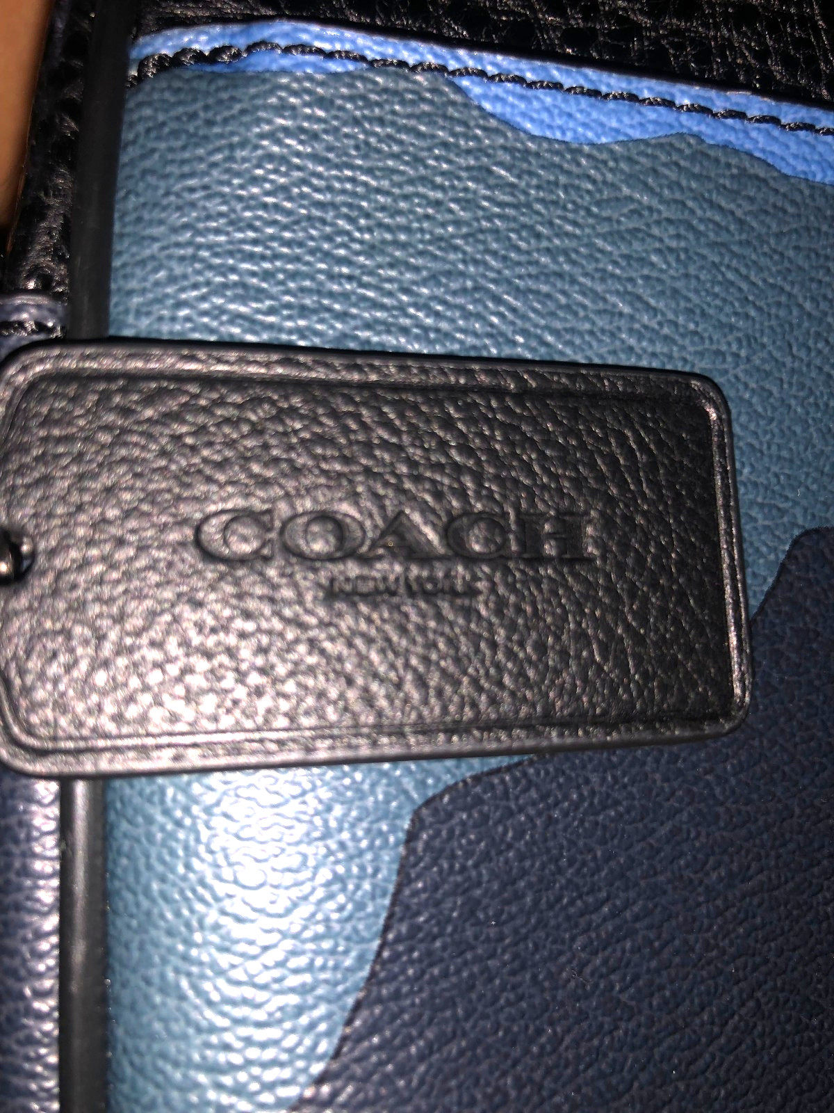 Coach Charles Camo Dusk Blue Pebble Leather Camera Crossbody Bag F29052