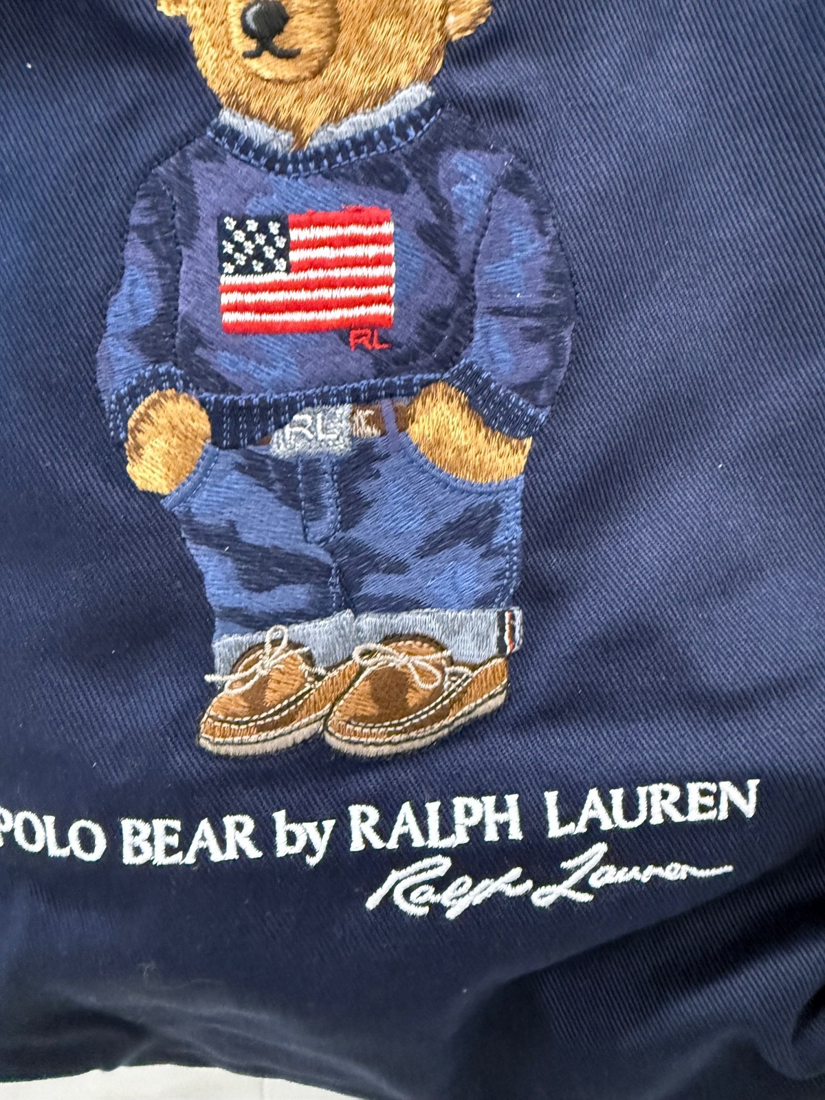 NWT Polo Ralph Lauren Navy FLAG SWEATER BEAR Cotton Twill Embroidered Tote Bag