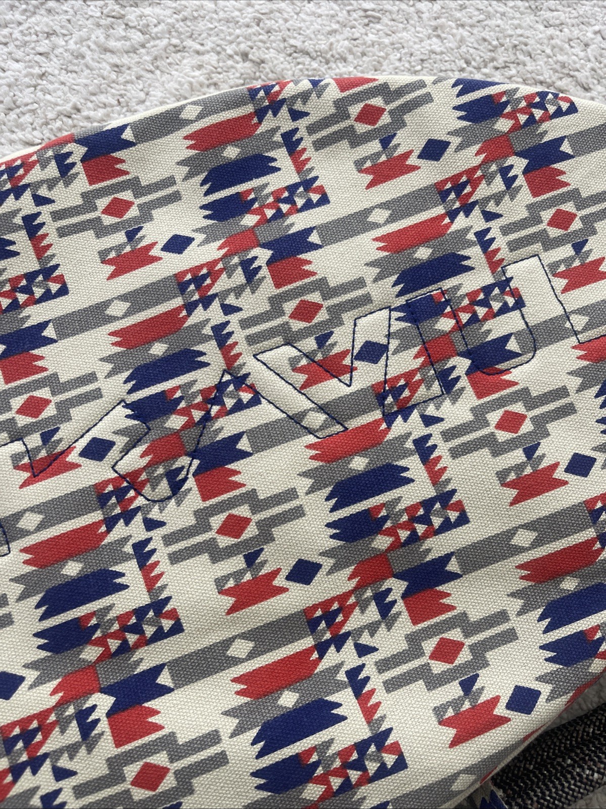 KAVU Sling Backpack Tribal Print Cotton Rope Strap Blue Red White