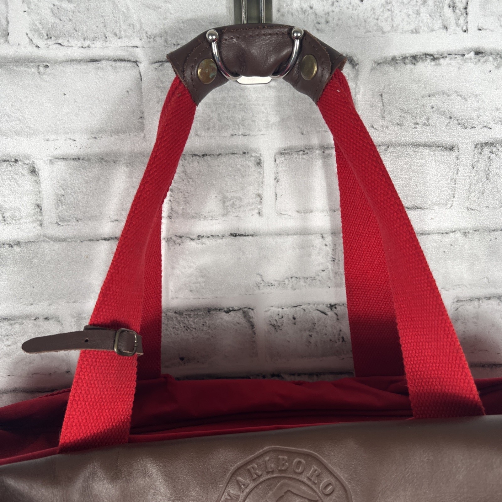 Marlboro Country Store Red Brown Canvas Leather Shoulder Travel Duffle Bag