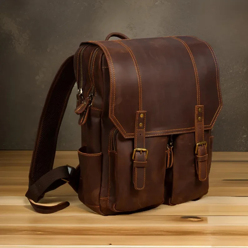 Classic Handmade Full Grain Leather Business Backpack Travel Laptop Rucksack